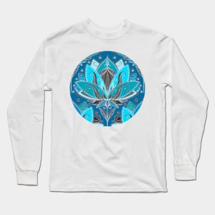 Art Deco Lotus Rising - black, teal & turquoise pattern Long Sleeve T-Shirt